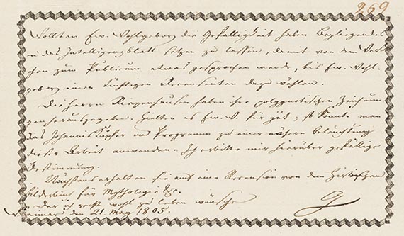 Johann Wolfgang von Goethe - G 17: Billet von Schreiberhand an H. C. A. Eichstädt. 1 S.