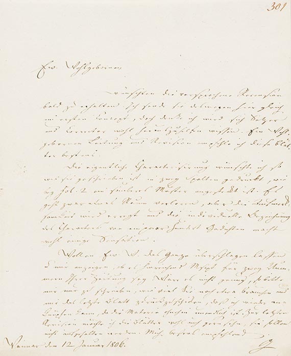Johann Wolfgang von Goethe - G 20: Brief von Schreiberhand an H. C. A. Eichstädt. 1 S.    5000