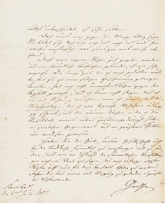 Johann Wolfgang von Goethe - G 21: Brief von Schreiberhand aus Karlsbad an F. J. Rochlitz. 2 S.