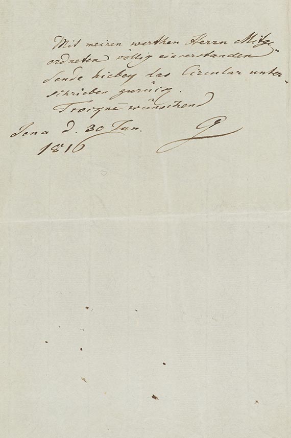 Johann Wolfgang von Goethe - G 24: Eigh. Schreiben an die Weimarer Hoftheater-Kommision. 1/2 S.