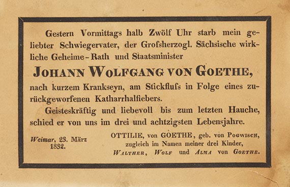 Johann Wolfgang von Goethe - G 48: Sterbeanzeige Goethe