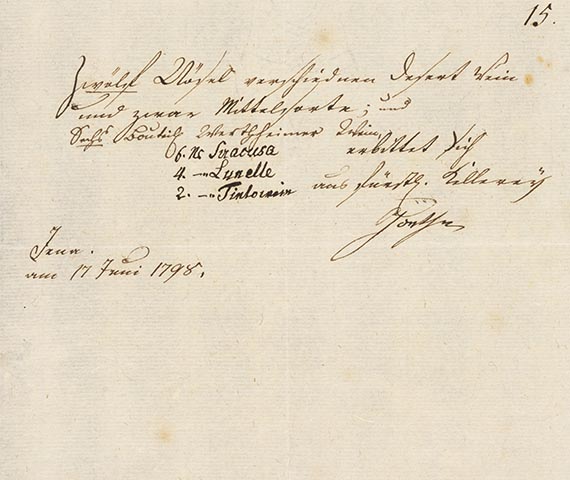 Johann Wolfgang von Goethe - G 53: Wein-Bestellung von Schreiberhand mit eigh. Unterschrift