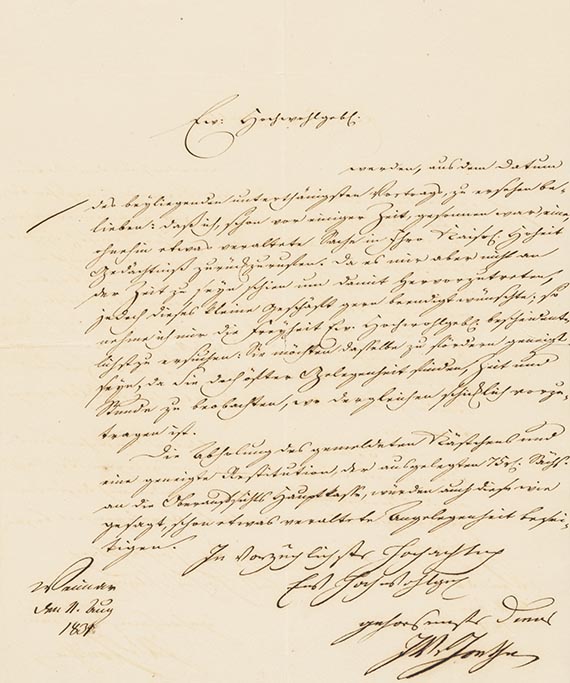 Johann Wolfgang von Goethe - G 54 u. 70: Brief von Schreiberhand an Carl Jacob von Otto. 1 S. und Kuvert von Schreiberhand