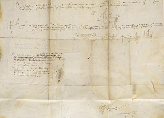  Karl V. - A 50: Urkunde, 2 S., mit Unterschrift von Philippe de Montmorency.