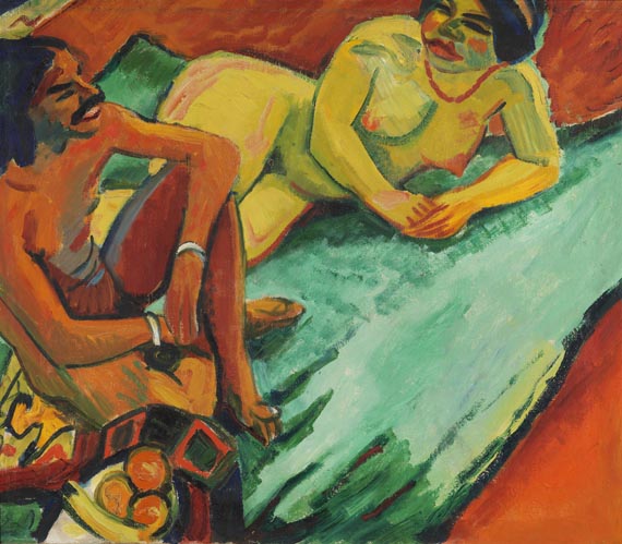 Pechstein - Weib mit Inder auf Teppich / Früchte II (Rückseite)