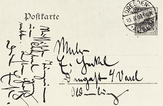 Illustration for: Ernst Ludwig Kirchner, Russisches Tänzerpaar, 1909, ink and colored chalks, postcard to Erich Heckel 10.9.09, Altonaer Museum, Hamburg