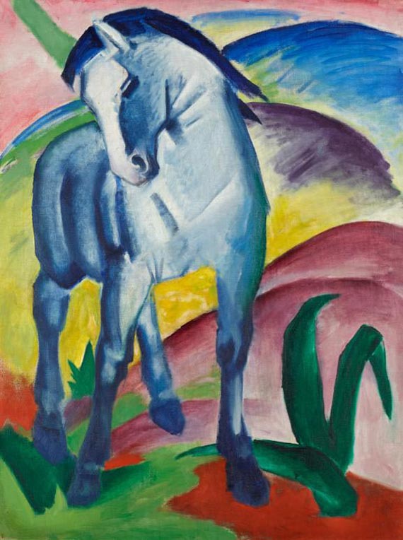 Illustration for: Franz Marc, Blaues Pferd I, 1911, oil on canvas, Städtische Galerie im Lenbachhaus, Munich.