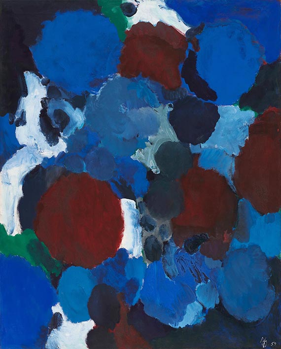 Illustration  for: Ernst Wilhelm Nay, Ontario Blau, 1959, oil on canvas, Kunstmuseum Basel. ©Ernst Wilhelm Nay Stiftung, Köln/VG Bild-Kunst, Bonn 2025.