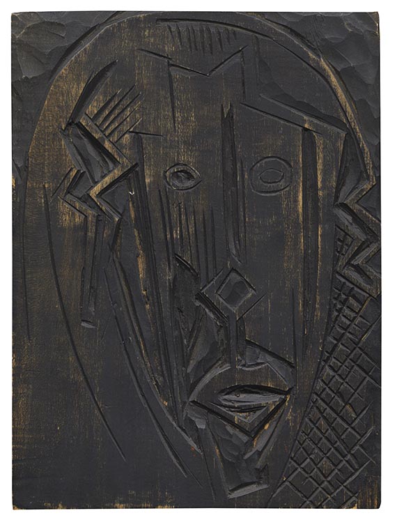 Karl Schmidt-Rottluff - Doppelseitiger Holzstock: Kopf / Fischer beim Aalstechen II