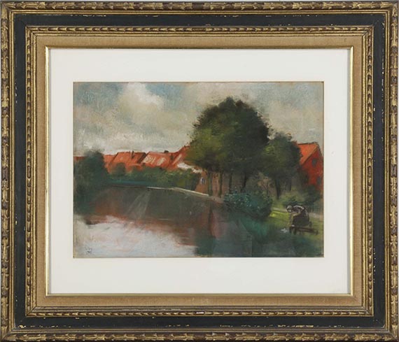 Lesser Ury - Holländisches Dorf mit waschender Frau - Frame image