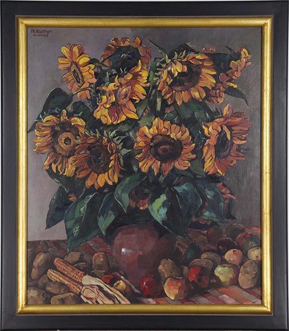 Peter August Böckstiegel - Sonnenblumen mit Äpfeln und Maiskolben - Frame image