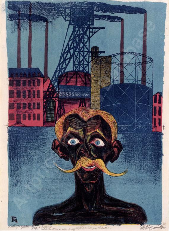 Kohlenbergarbeiter (1920)
Farblithographie, hand-colouring in blue, black, orange crayon...