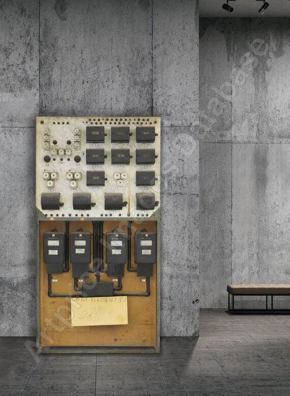 Wo ist Element 3? (1984)
Installation (electric meter, fuses, switches, band-aid, wood, marble, steel, pencil drawing on board,...
