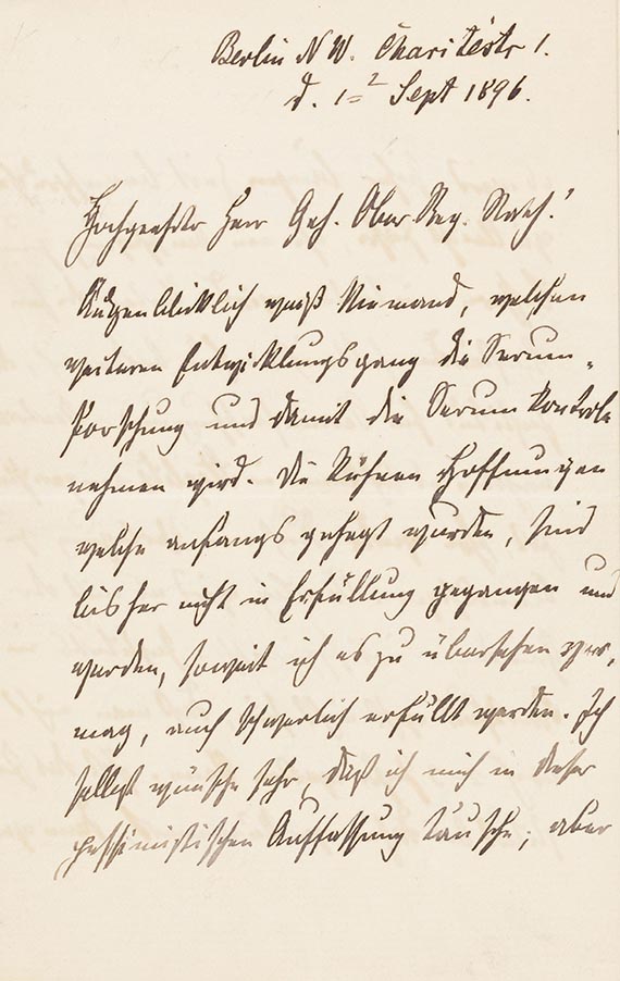 Robert Koch - Eigh. Brief m. U. an einen Regierungsbeamten