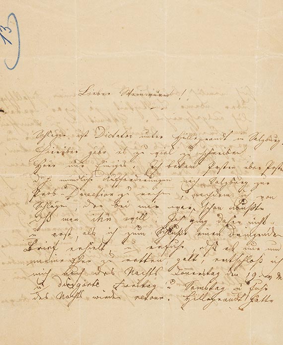 Anton Bruckner - Eigh. Brief m. U. an Rud. Weinwurm, Dirigent