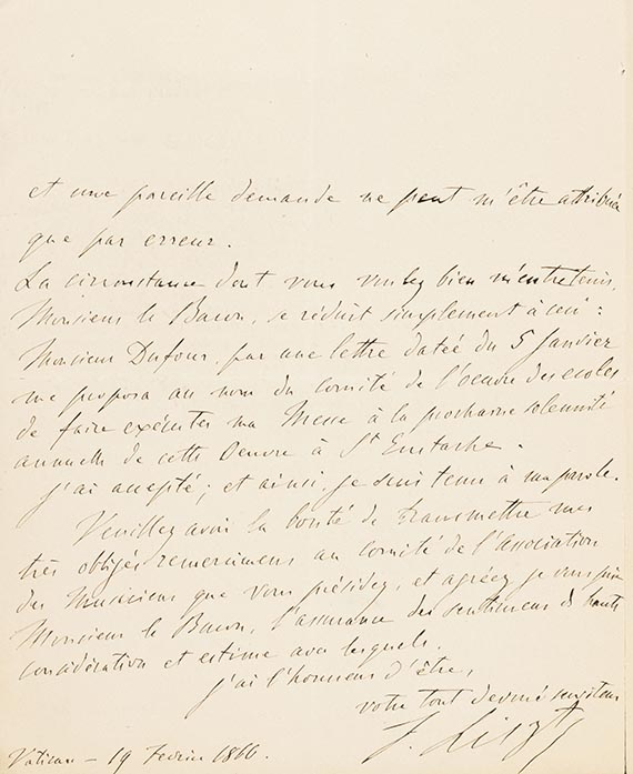 Franz Liszt - Eigh. Brief m. U. (an Baron Taylor)