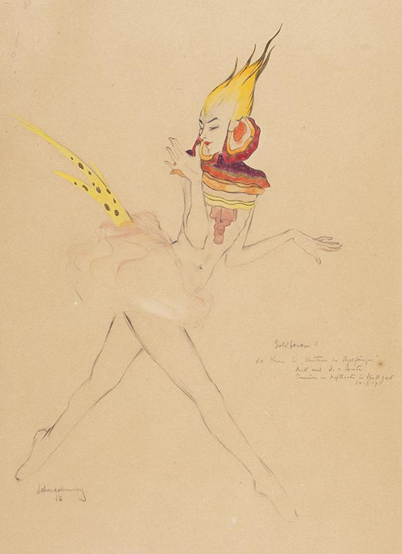 Walter Schnackenberg - Zeichnung ”Goldfasan 2” sign. Dabei 4 Lichtdrucke aus ”Ballet und Pantomime”