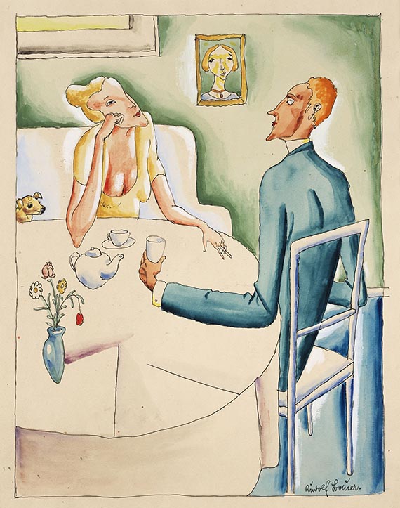 Rudolf Bauer - Paar am Tisch (beim Tee)