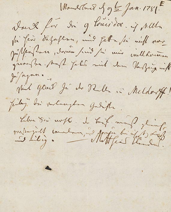 Matthias Claudius - Eigh. Brief an Boie, 1781