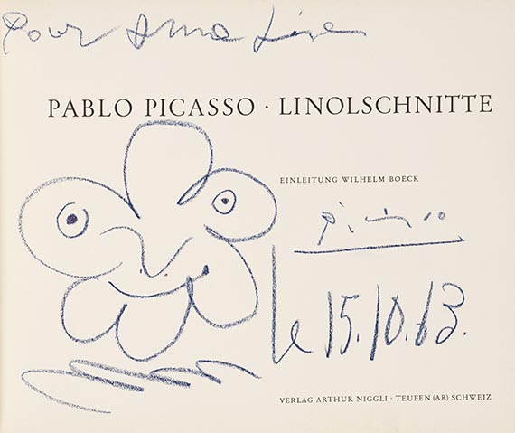 Pablo Picasso - Linolschnitte. Mit Widmung + Zeichnung von Picasso. - 