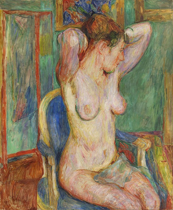 Purrmann - Weiblicher Akt auf blauem Sessel