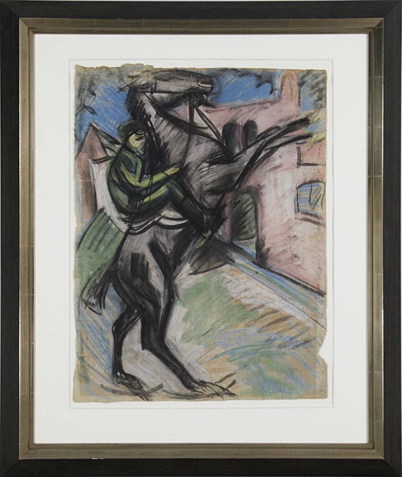 Ernst Ludwig Kirchner - Reiter auf scheuendem Pferd vor roten Häusern - Frame image