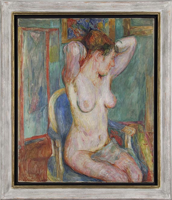 Hans Purrmann - Weiblicher Akt auf blauem Sessel - Frame image