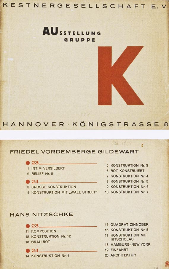 Illustration for: Friedrich Vordemberge-Gildewart, catalogue for the exhibition of the artist group “Gruppe K” at Kestner-Gesellschaft, Hannover, 1924.<br />© Museum Wiesbaden, Archiv Vordemberge-Gildewart.