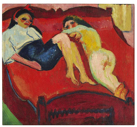 Pechstein - Zwei liegende Mädchen