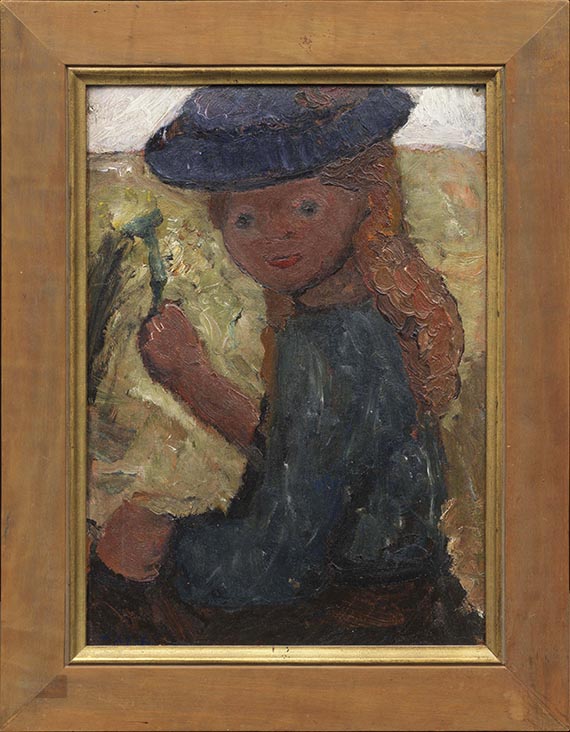 Paula Modersohn-Becker - Sitzendes Mädchen mit blauem Hut und Blume in der rechten Hand - Frame image