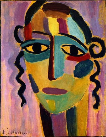 Illustration for: Alexej von Jawlensky, Mystischer Kopf (Mystical Head), 1917, oil on cardboard, Hessisches Landesmuseum Darmstadt.