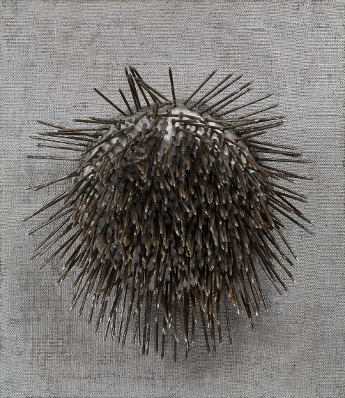 Illustration  for: G&uuml;nther Uecker, Taktile Struktur Rotierend (Tactile Structure Rotating), 1961, mixed media, nails, aluminum, and metallic paint on burlap on wood, rotating, The Solomon R. Guggenheim Foundation Peggy Guggenheim Collection, Venice. &copy; VG Bild-Kunst, Bonn 2026