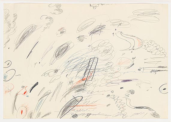 Illustration for: Cy Twombly, Untitled, 1964, graphite, colored pencil, and wax crayon on paper, Whitney Museum, New York. © Cy Twombly Foundation