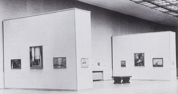 Illustration  for: Exhibition view with the painting &bdquo;Hulks&ldquo; at the Oakland Art Gallery, Mills College, 1936, photo: unknown. &copy; VG Bild-Kunst, Bonn 2026