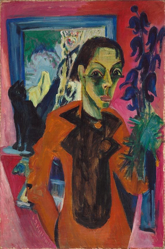 Illustration for: E. L. Kirchner, Selbstporträt mit Katze (Self-Portrait with Cat), 1920, oil on canvas, Busch-Reisinger Museum, Harvard Art Museums.