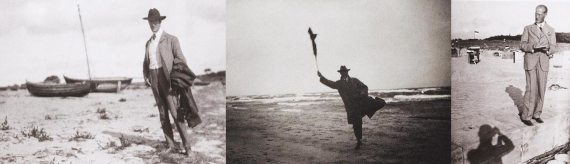Illustration  for: DThe painter Lyonel Feininer at the beaches of the Baltic Sea, from l. to r.: 1905 on R&uuml;gen (photo: Julia Feininger), 1927 on a beach at the Baltic Sea (photo: unknown), 1932 in Deep (photo: T. Lux Feininger). &copy; Moeller Fine Art Projects | The Lyonel Feininger Project, New York &ndash; Berlin / Estate of T. Lux Feininger