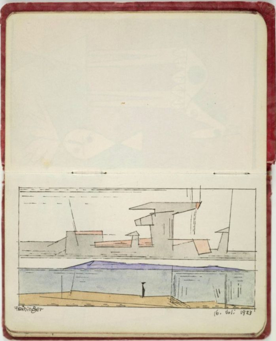 Illustration  for: Lyonel Feininger, drawing in Nina Kandinsky&rsquo;s &bdquo;Livre d&rsquo;or&ldquo; (guestbook), 1923, indian ink and watercolor on paper, Centre Pompidou, Paris.  &copy; VG Bild-Kunst, Bonn 2026