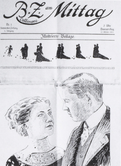 Illustration  for: Template for &ldquo;BZ am Mittag&rdquo; (1965), wedding newspaper, 1911.