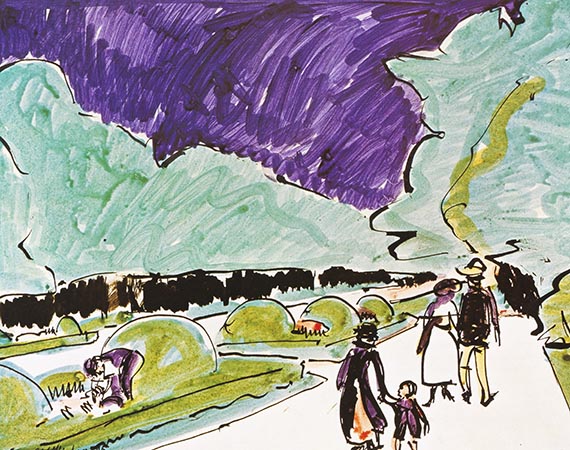 Illustration  for: E. L. Kirchner, Im Gro&szlig;en Garten, Dresden (At the Great Garden of Dresden), ca. 1910, watercolor and india ink, Hamburger Kunsthalle.