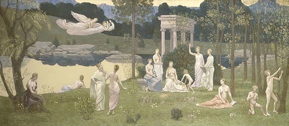 Illustration for: Pierre Puvis de Chavannes, Le Bois Sacre Cher aux Arts et aux Muses (The Sacred Grove, Beloved of the Arts and Muses), 1884, oil on canvas, Art Institute of Chicago.