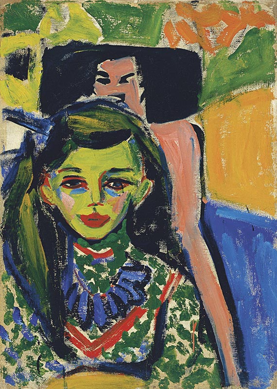 Illustration  for: Ernst Ludwig Kirchner, Fr&auml;nzi vor geschnitztem Stuhl (Fr&auml;nzi infront of a chair), 1910, oil on canvas, Museo Nacional Thyssen-Bornemisza, Madrid.