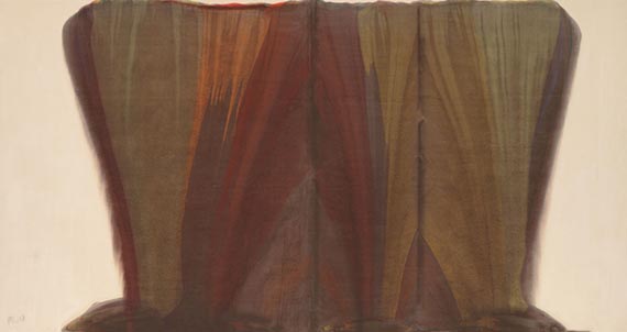 Illustration for: Morris Louis, Russet, 1958, acrylic on canvas, Museum of Modern Art, New York. © All Rights Reserved. Maryland College Institute of Art / VG Bild-Kunst, Bonn 2026
