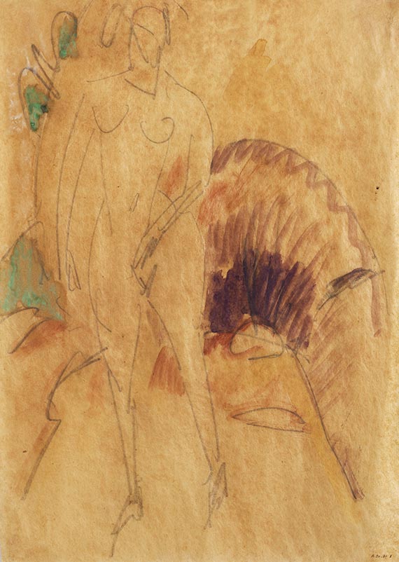 Ernst Ludwig Kirchner - Stehender Akt - Stehende vor Gebüsch