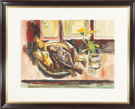 Karl Schmidt-Rottluff - Räucherflundern und Sommerblume - Frame image