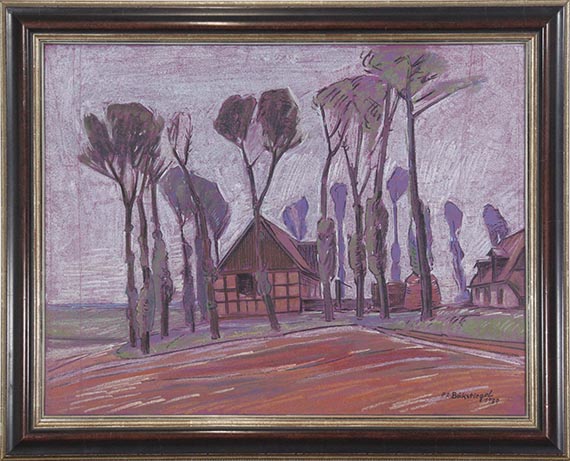 Peter August Böckstiegel - Ohne Titel (Dorfstraße mit Bäumen und Häusern) - Frame image