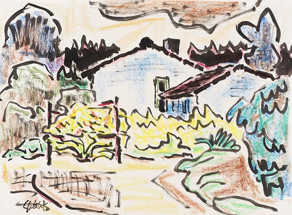 Karl Schmidt-Rottluff - Häuser hinter Gartenzaun