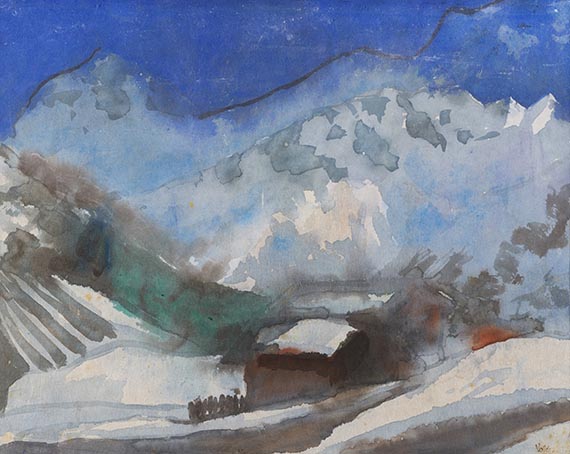 Emil Nolde - Verschneite Alpenlandschaft und ein Berghaus (Schweiz)