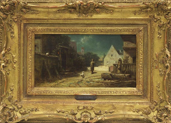 Carl Spitzweg - Nachtwächter bei Mondschein, Hund und Katze - Frame image