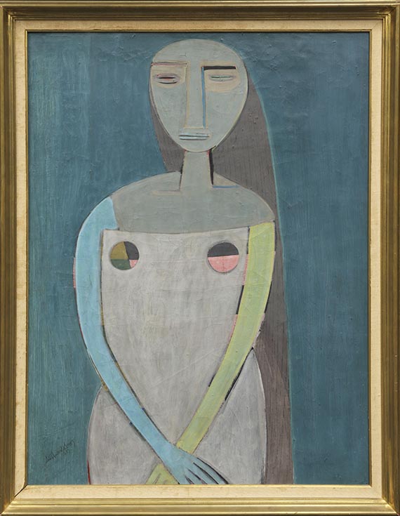 Wifredo Lam - Jeune fille sur fond vert - Frame image